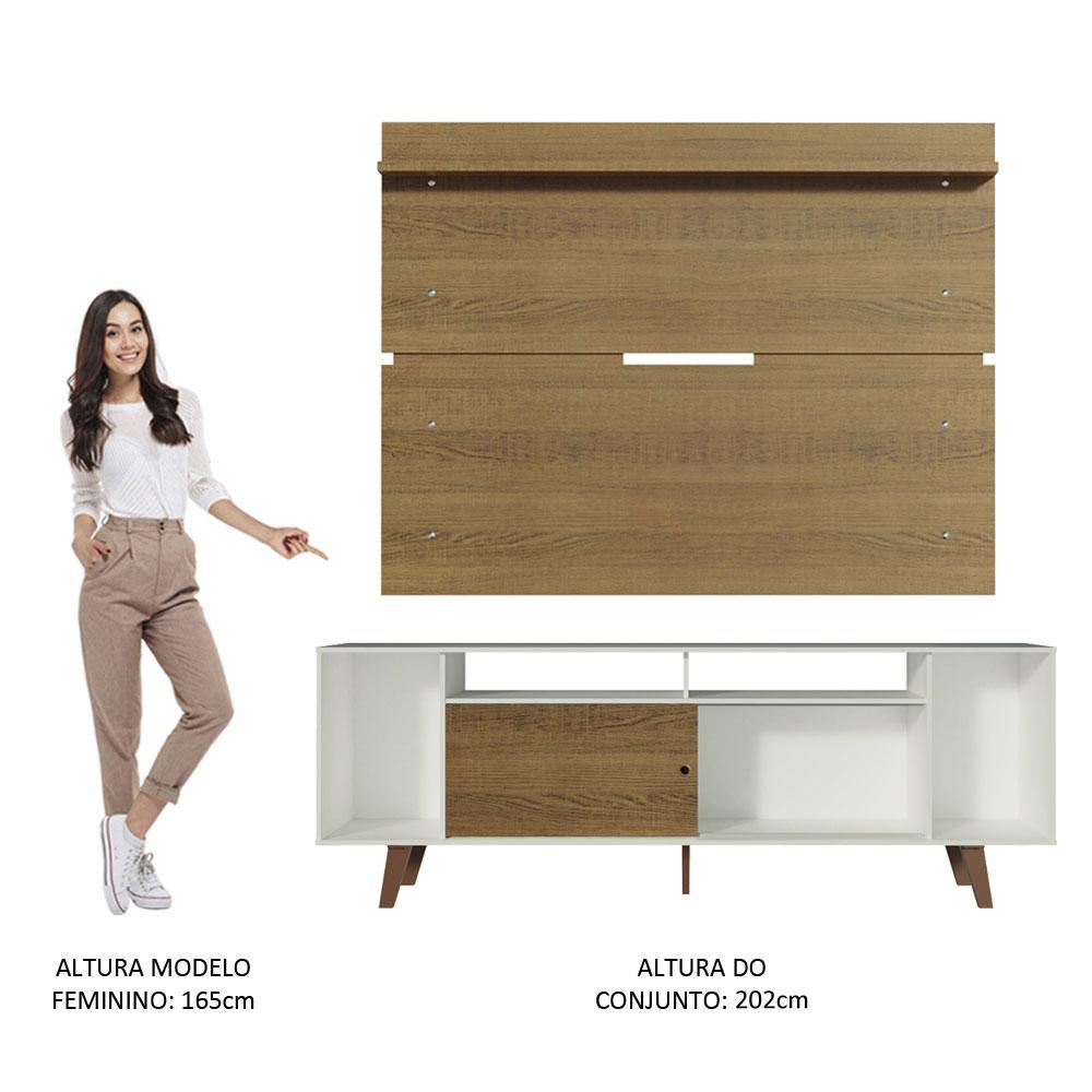 Rack Madesa Cancun com Pés e Painel para TV até 65 Polegadas - Branco/Rustic 9B5Z