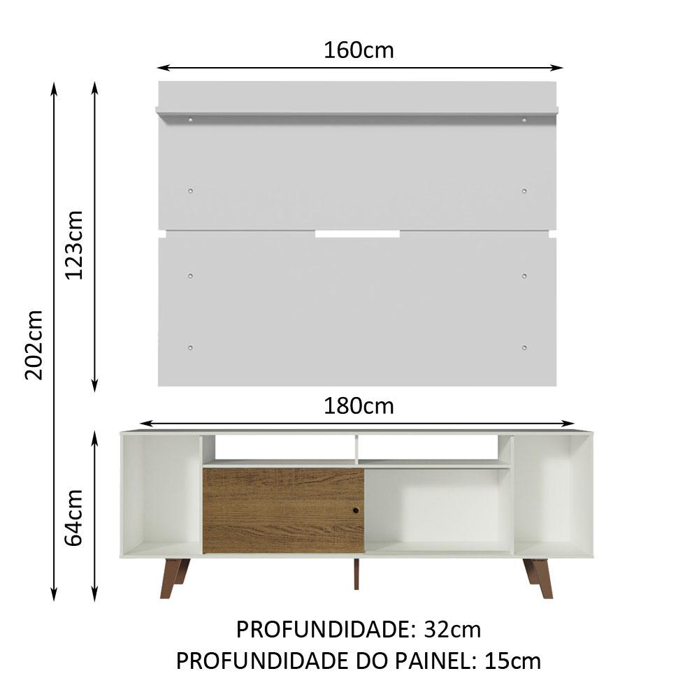 Rack Madesa Cancun com Pés e Painel para TV até 65 Polegadas - Branco/Rustic 9B9B