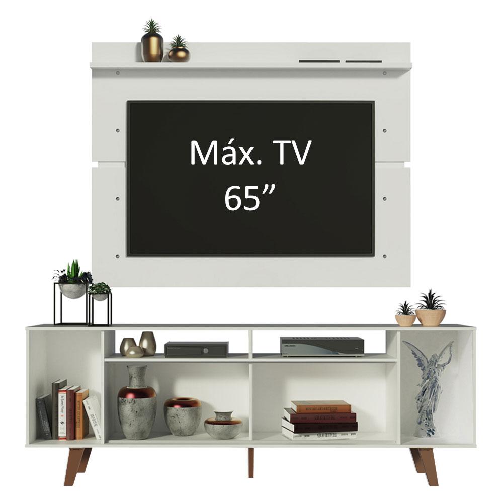 Rack Madesa Cancun com Pés e Painel para TV até 65 Polegadas - Branco/Rustic 9B9B