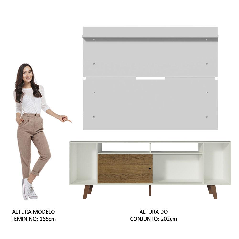 Rack Madesa Cancun com Pés e Painel para TV até 65 Polegadas - Branco/Rustic 9B9B