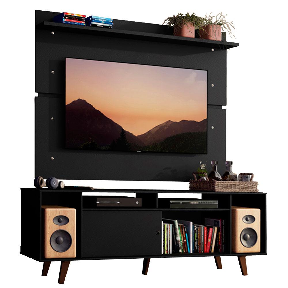 Rack Madesa Cancun com Pés e Painel para TV até 65 Polegadas - Preto/Preto 8ND8