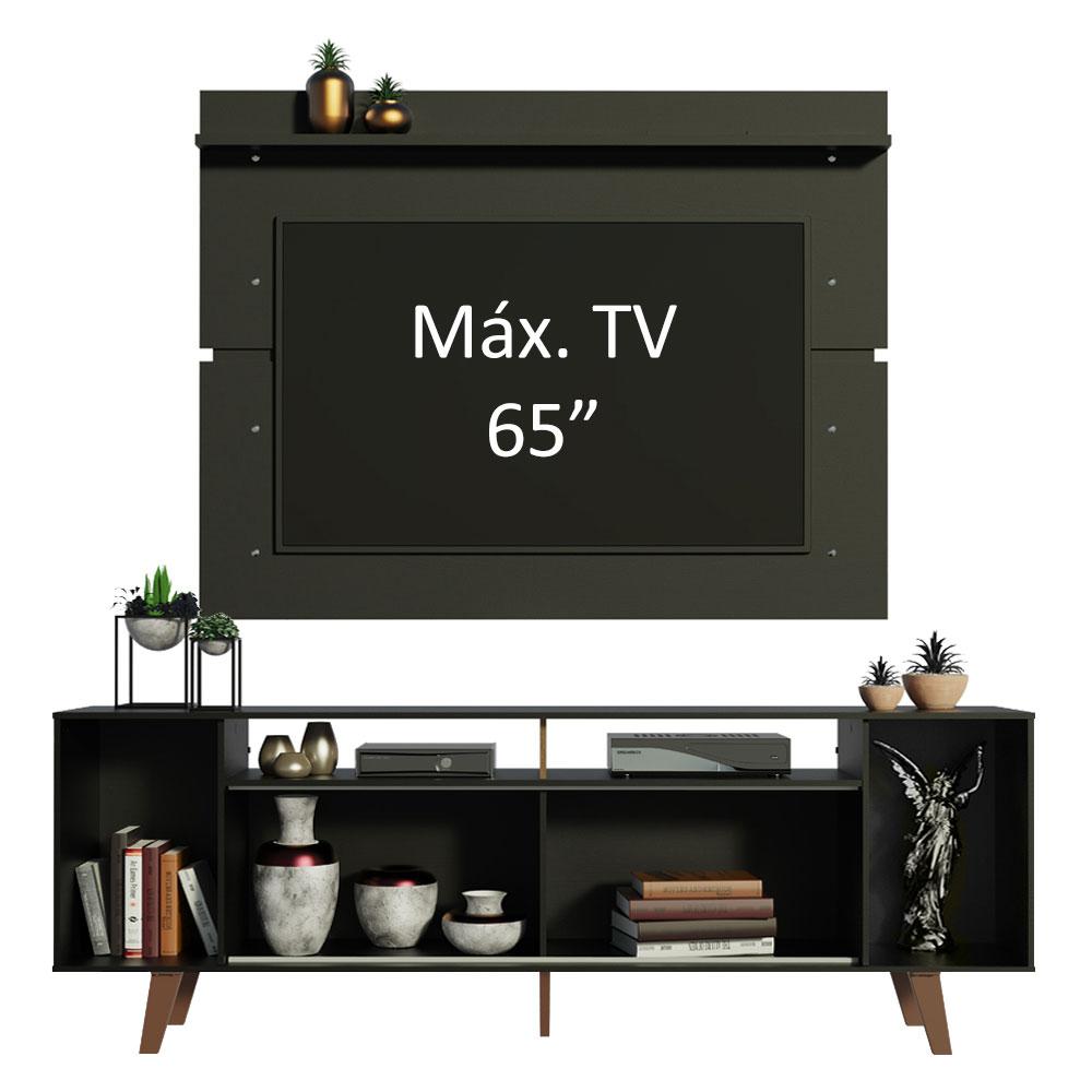 Rack Madesa Cancun com Pés e Painel para TV até 65 Polegadas - Preto/Preto 8ND8