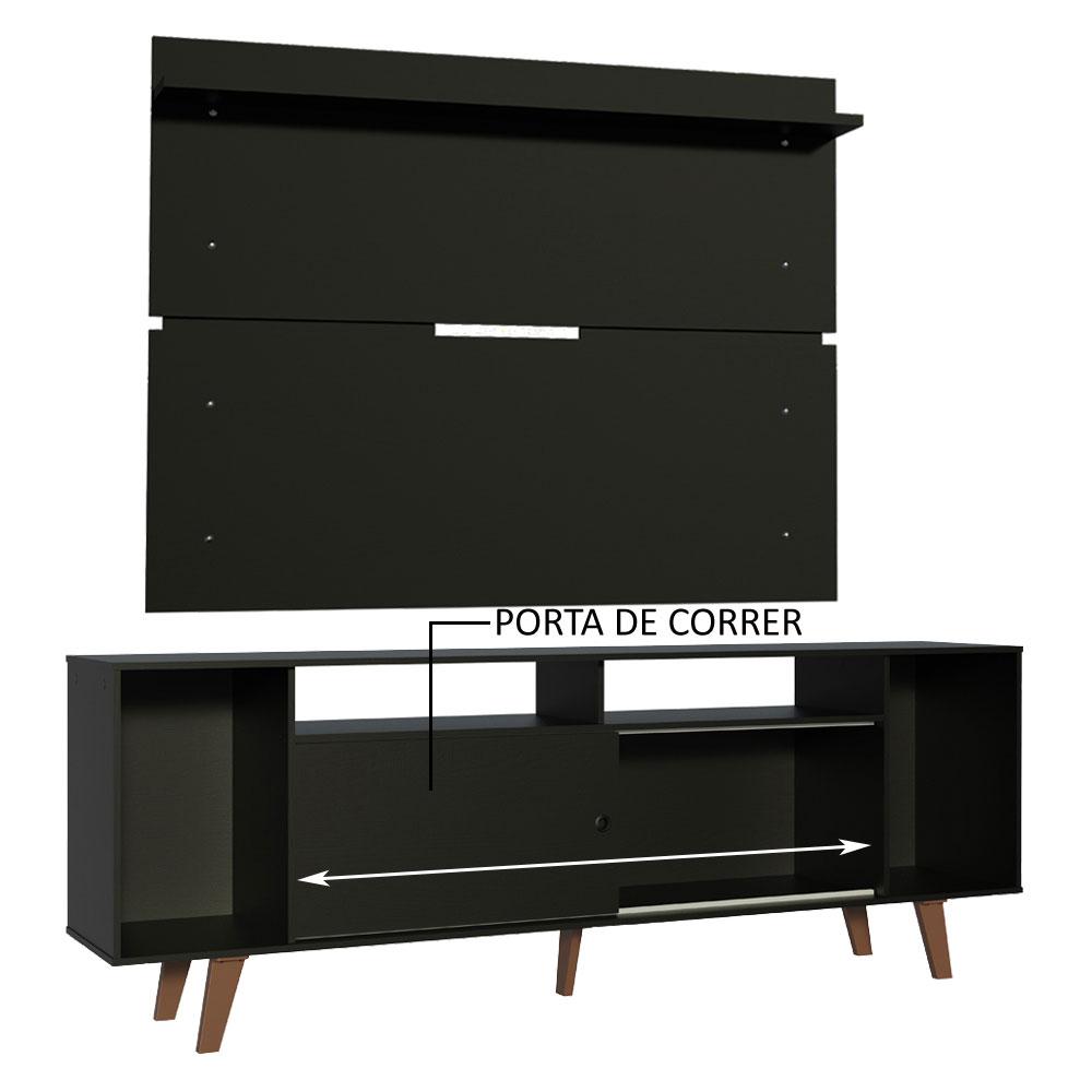 Rack Madesa Cancun com Pés e Painel para TV até 65 Polegadas - Preto/Preto 8ND8