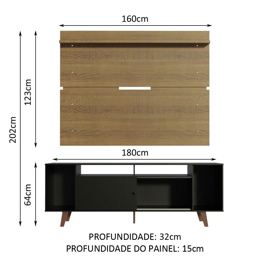 Rack Madesa Cancun com Pés e Painel para TV até 65 Polegadas - Preto/Rustic 8N5Z