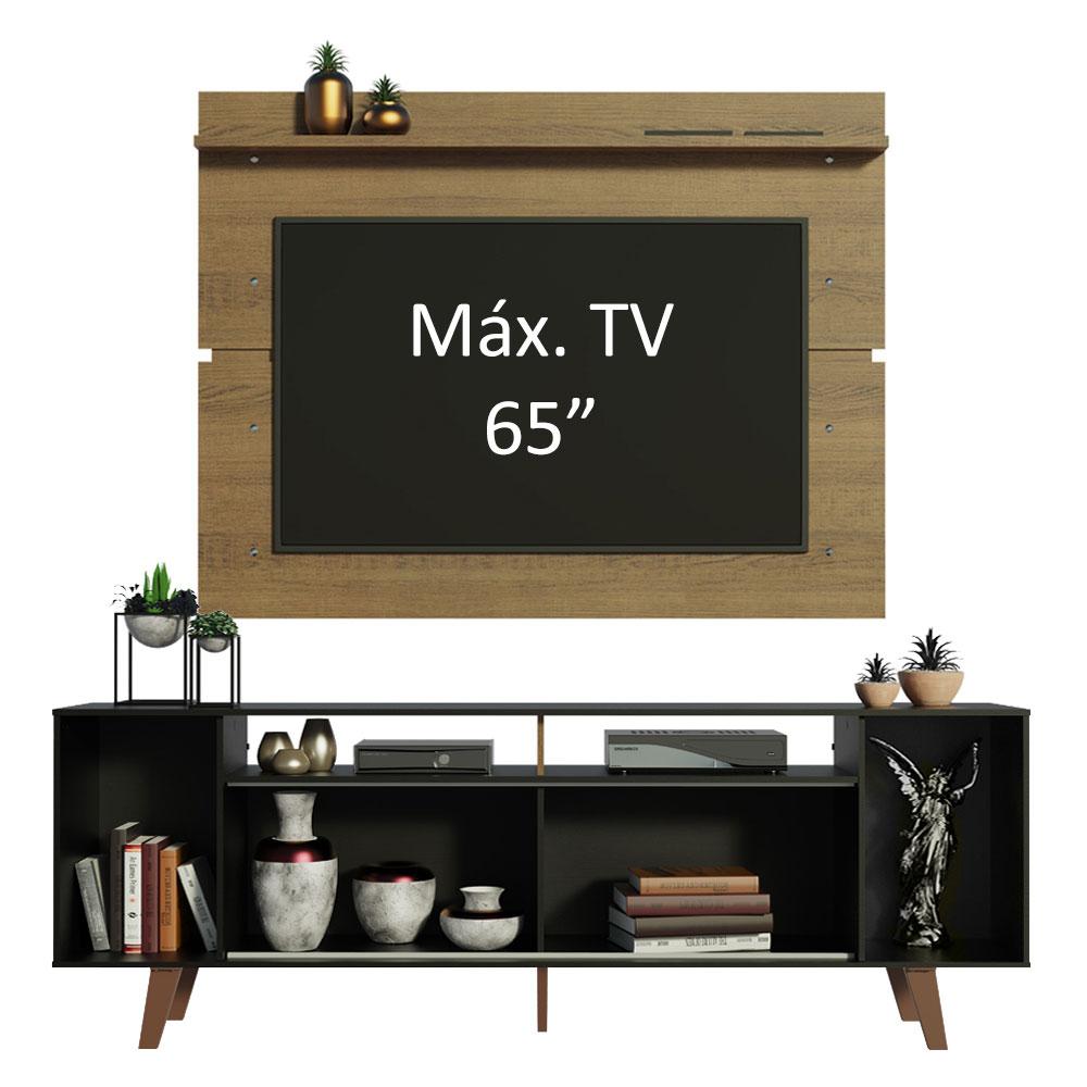 Rack Madesa Cancun com Pés e Painel para TV até 65 Polegadas - Preto/Rustic 8N5Z