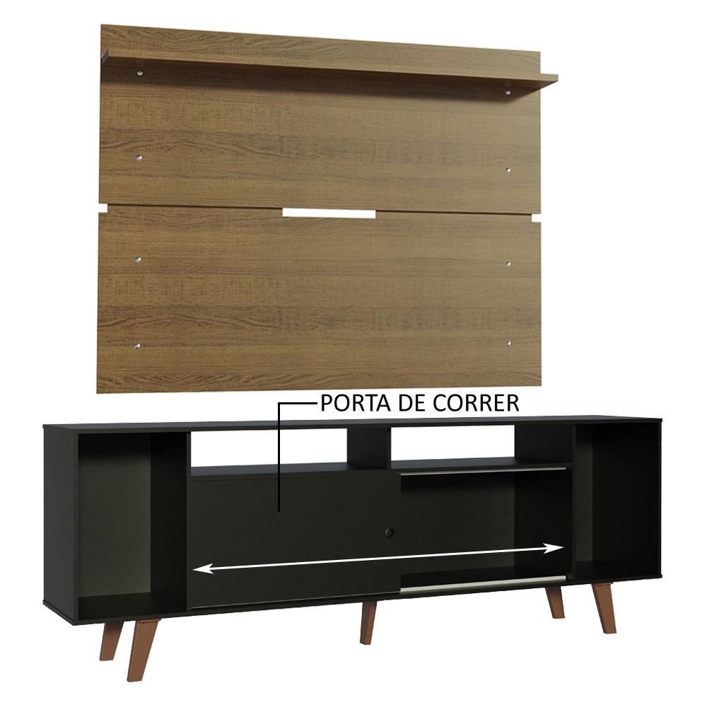 Rack Madesa Cancun com Pés e Painel para TV até 65 Polegadas - Preto/Rustic 8N5Z