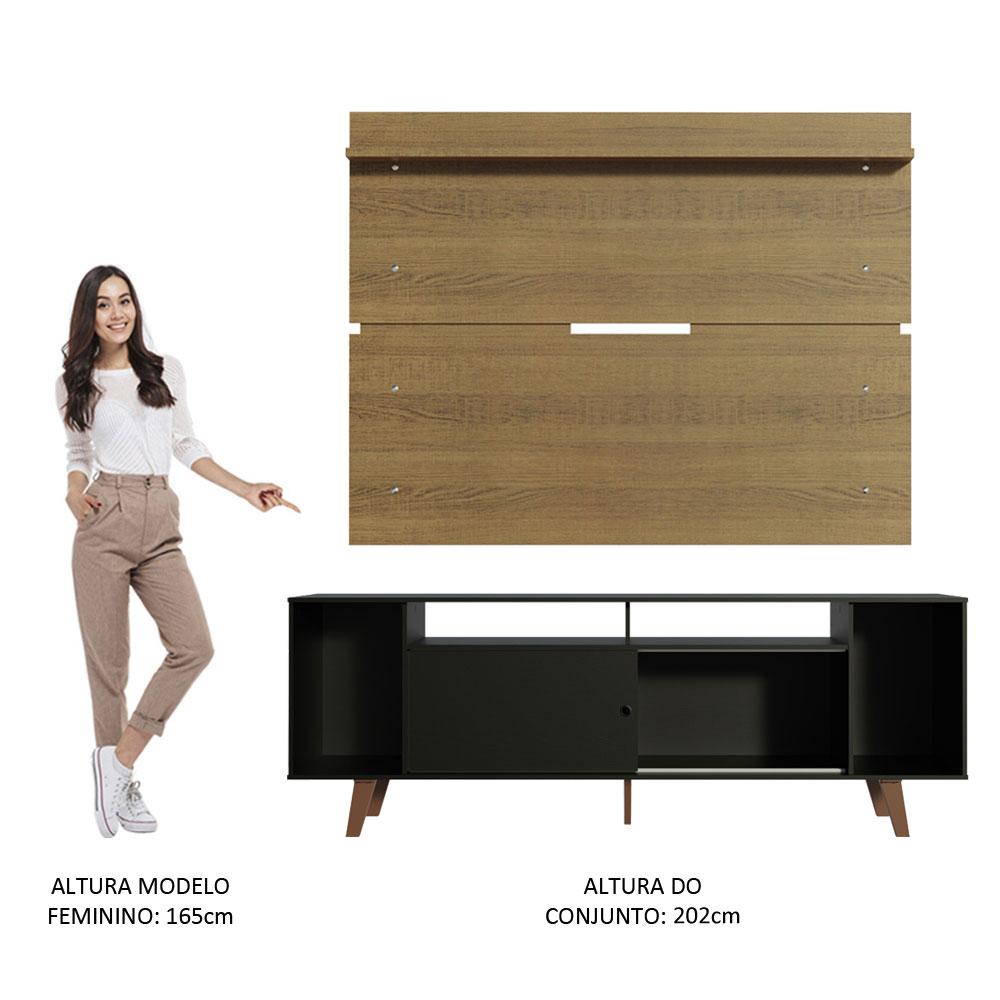 Rack Madesa Cancun com Pés e Painel para TV até 65 Polegadas - Preto/Rustic 8N5Z