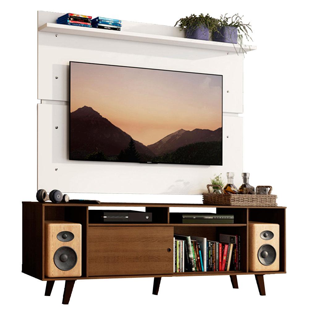 Rack Madesa Cancun com Pés e Painel para TV até 65 Polegadas - Rustic/Branco 5Z9B