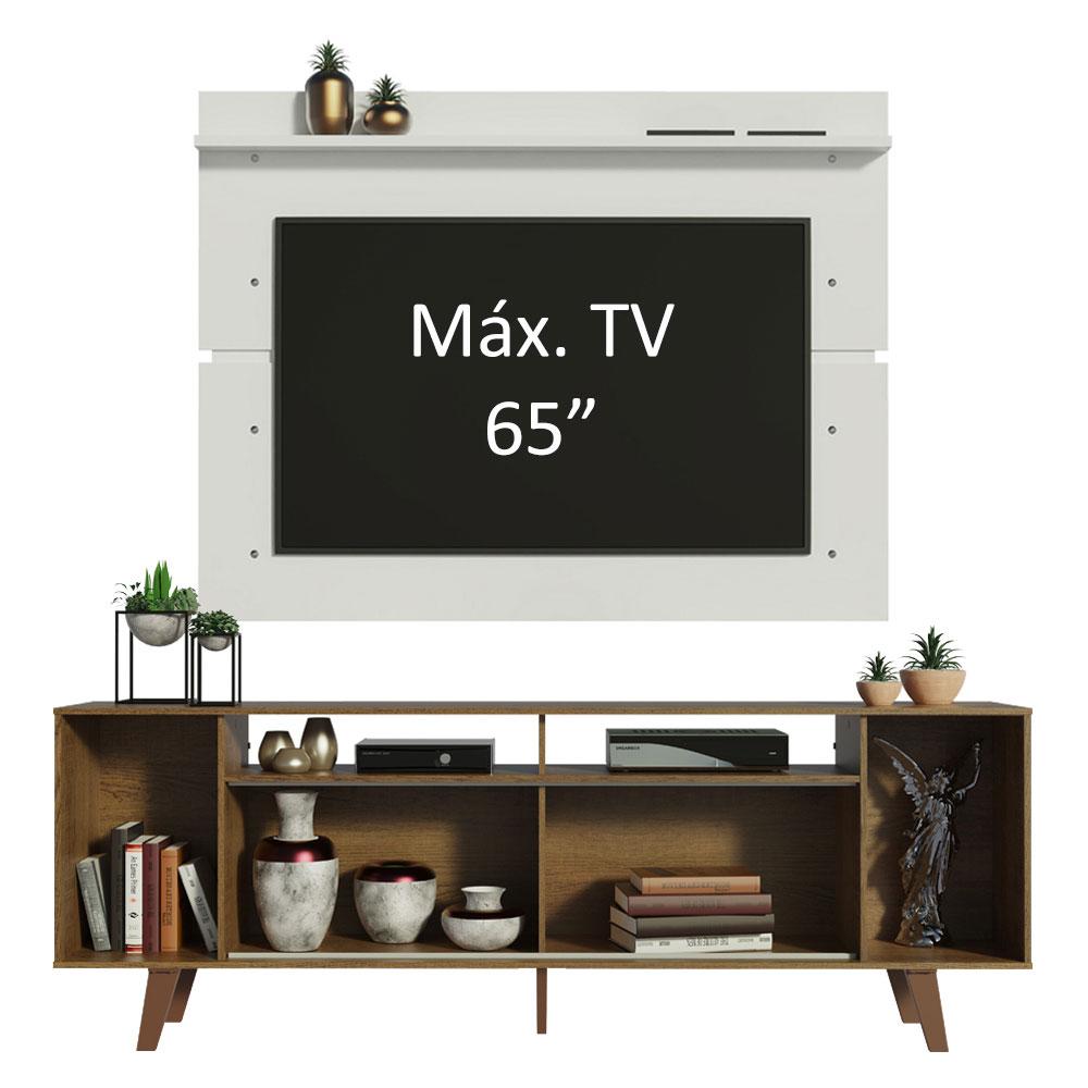 Rack Madesa Cancun com Pés e Painel para TV até 65 Polegadas - Rustic/Branco 5Z9B