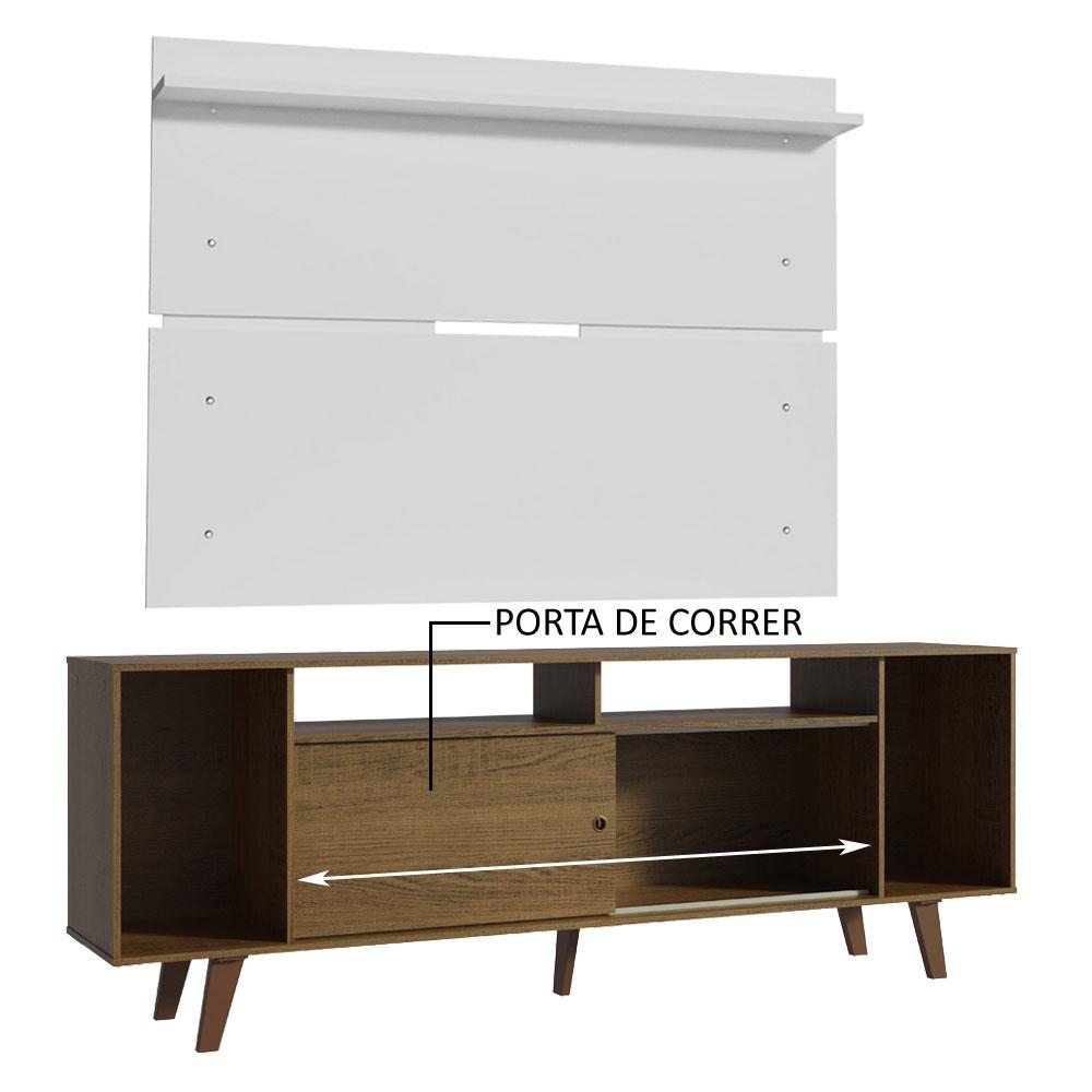 Rack Madesa Cancun com Pés e Painel para TV até 65 Polegadas - Rustic/Branco 5Z9B