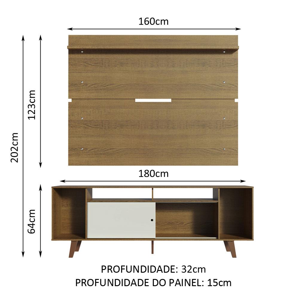 Rack Madesa Cancun com Pés e Painel para TV até 65 Polegadas - Rustic/Branco 6E5Z