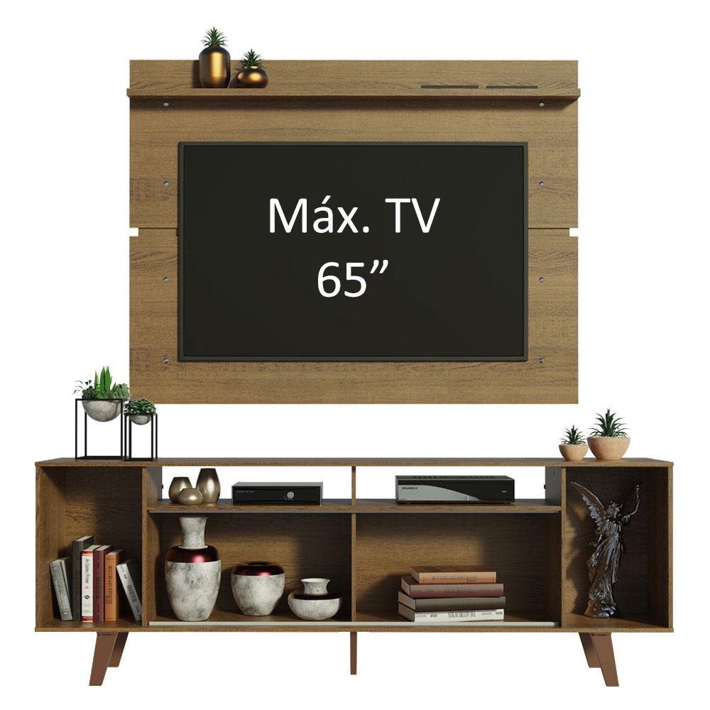 Rack Madesa Cancun com Pés e Painel para TV até 65 Polegadas - Rustic/Branco 6E5Z