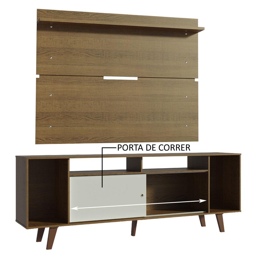 Rack Madesa Cancun com Pés e Painel para TV até 65 Polegadas - Rustic/Branco 6E5Z