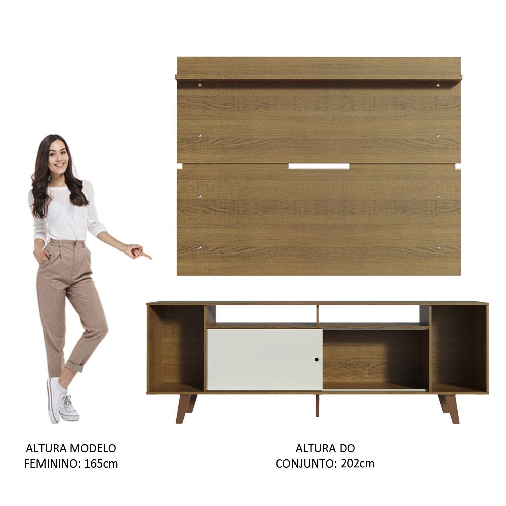 Rack Madesa Cancun com Pés e Painel para TV até 65 Polegadas - Rustic/Branco 6E5Z
