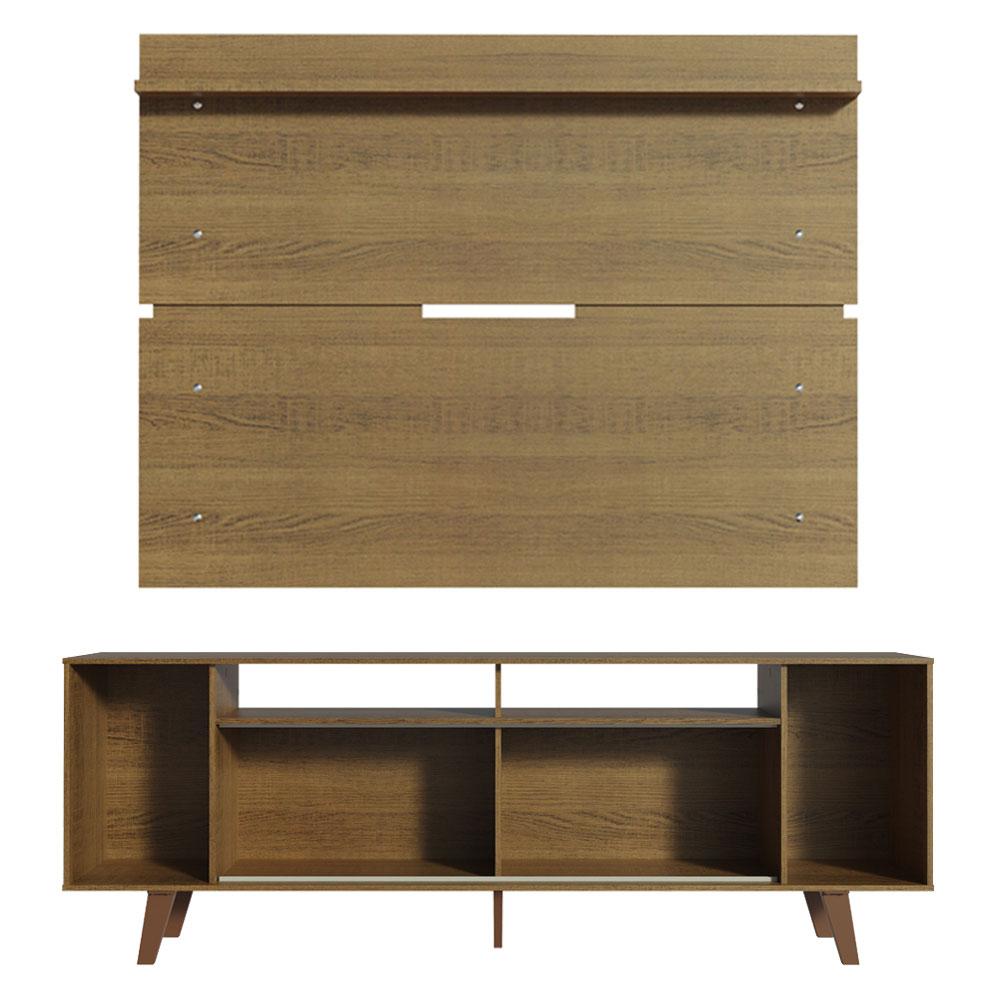 Rack Madesa Cancun com Pés e Painel para TV até 65 Polegadas - Rustic/Branco 6E5Z