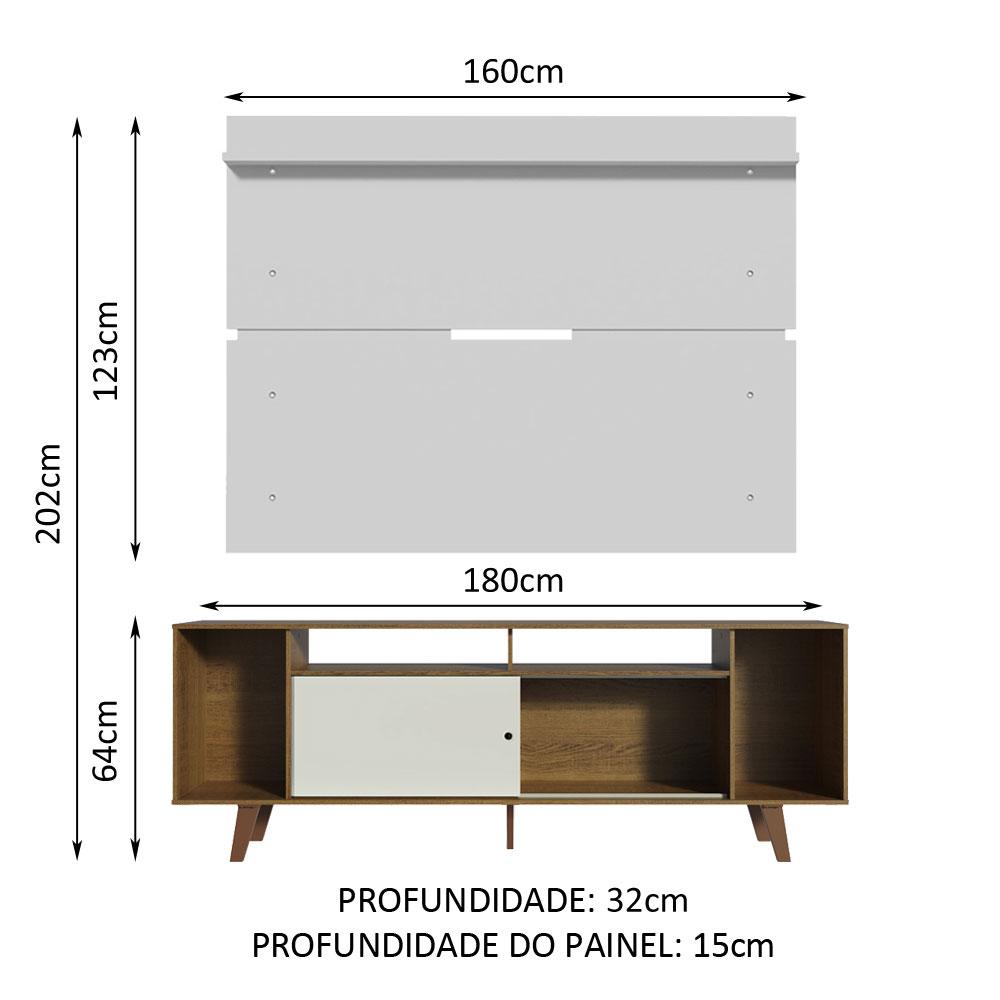 Rack Madesa Cancun com Pés e Painel para TV até 65 Polegadas - Rustic/Branco 6E9B