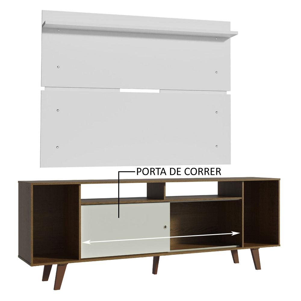 Rack Madesa Cancun com Pés e Painel para TV até 65 Polegadas - Rustic/Branco 6E9B
