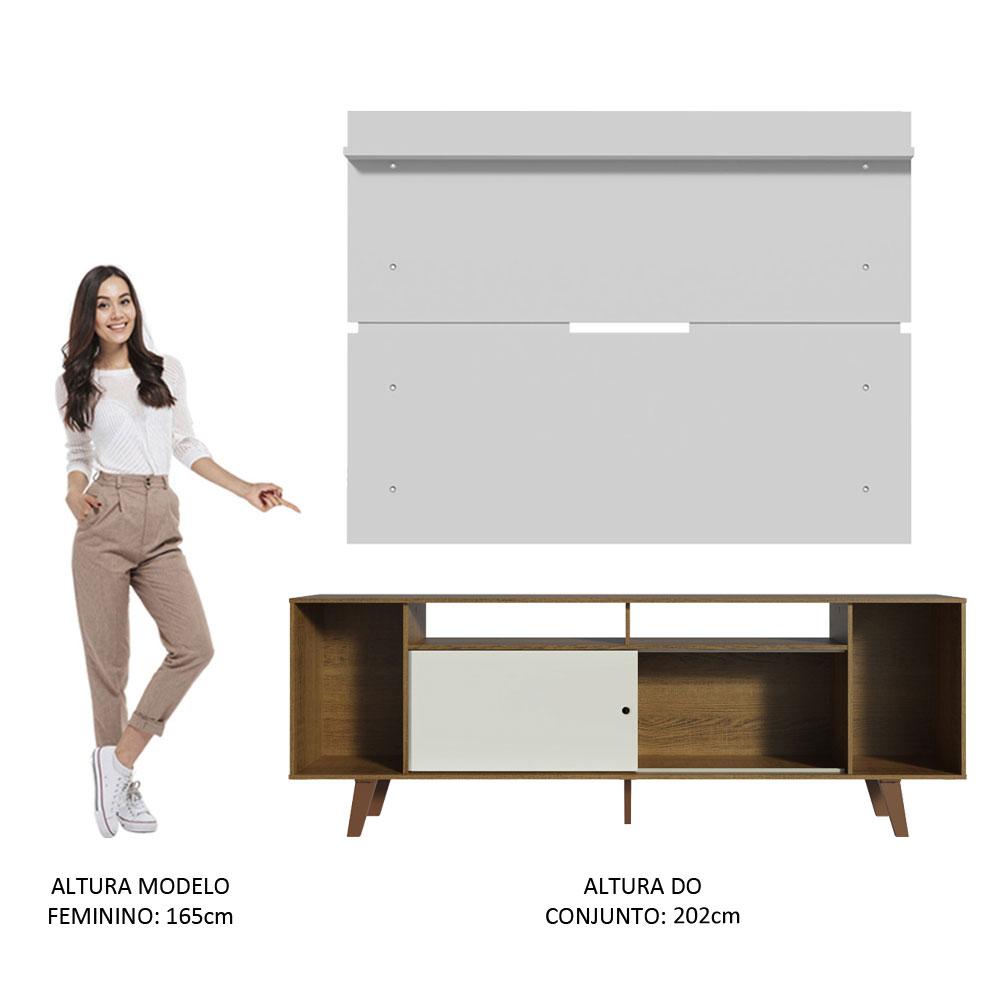Rack Madesa Cancun com Pés e Painel para TV até 65 Polegadas - Rustic/Branco 6E9B