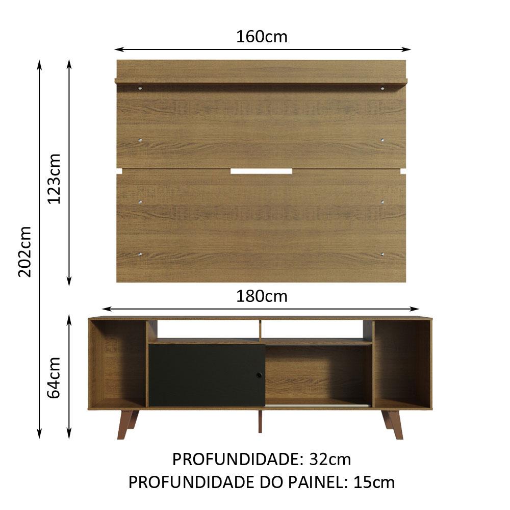 Rack Madesa Cancun com Pés e Painel para TV até 65 Polegadas - Rustic/Preto  7K5Z