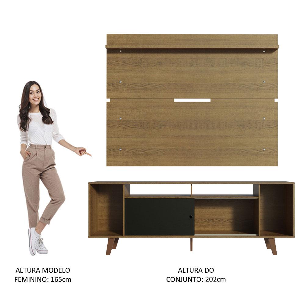 Rack Madesa Cancun com Pés e Painel para TV até 65 Polegadas - Rustic/Preto  7K5Z