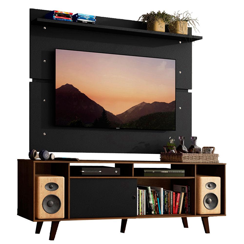 Rack Madesa Cancun com Pés e Painel para TV até 65 Polegadas - Rustic/Preto  7KD8
