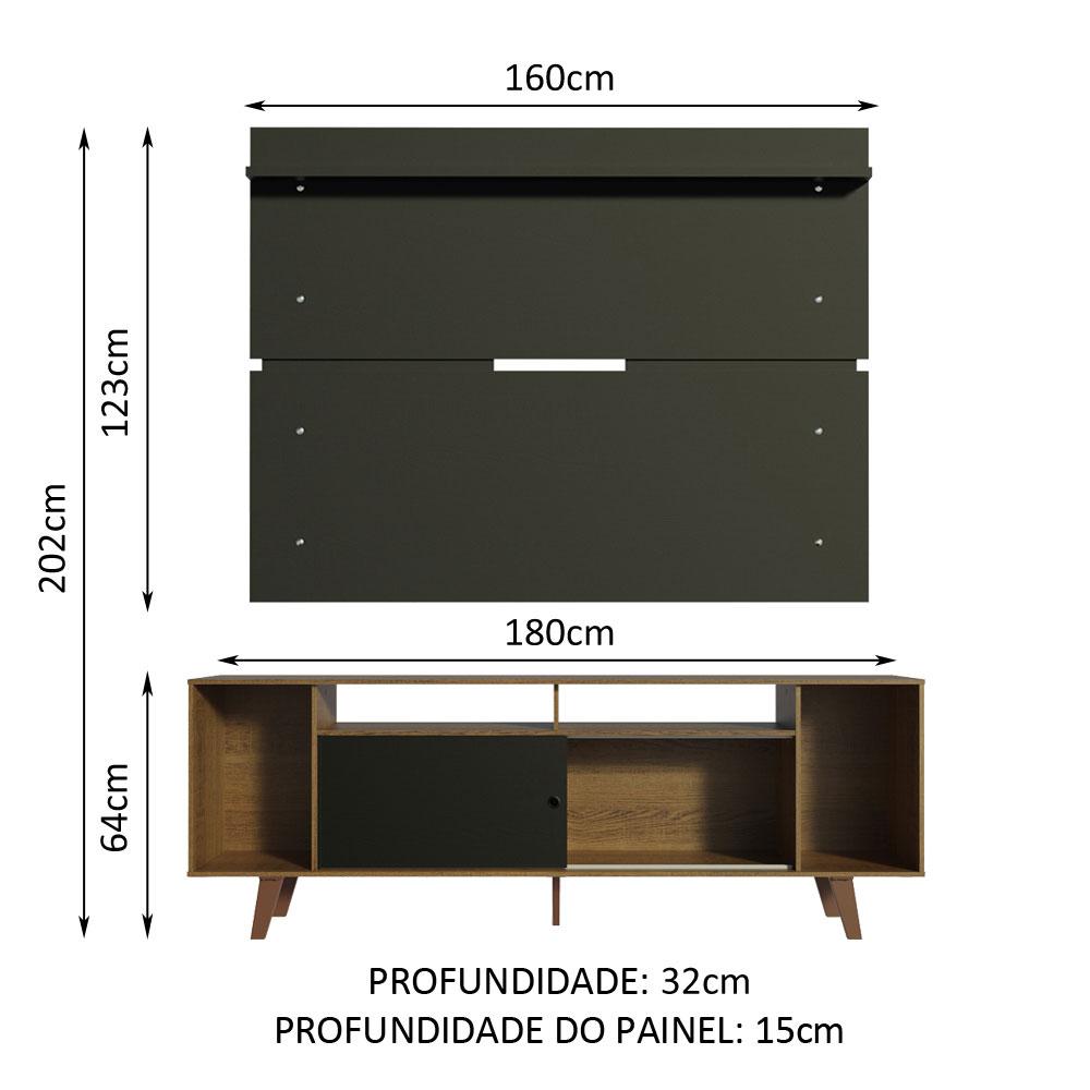 Rack Madesa Cancun com Pés e Painel para TV até 65 Polegadas - Rustic/Preto  7KD8