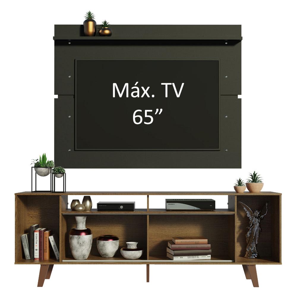 Rack Madesa Cancun com Pés e Painel para TV até 65 Polegadas - Rustic/Preto  7KD8