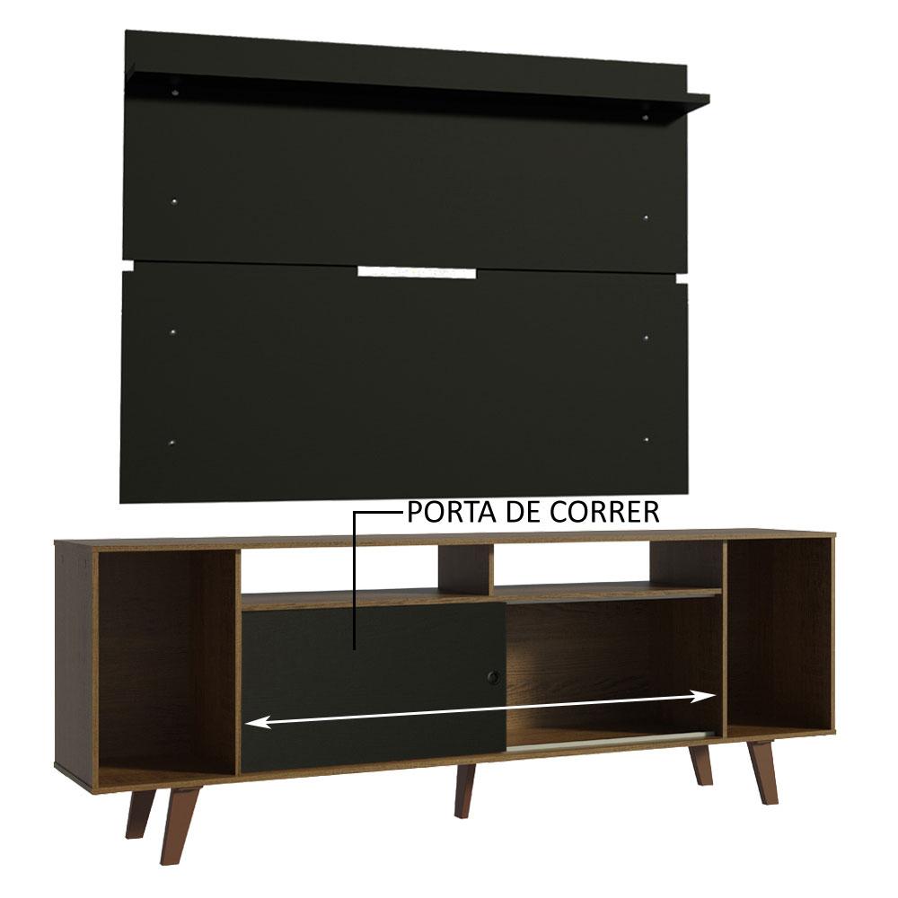 Rack Madesa Cancun com Pés e Painel para TV até 65 Polegadas - Rustic/Preto  7KD8