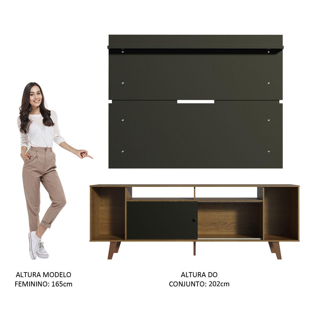 Rack Madesa Cancun com Pés e Painel para TV até 65 Polegadas - Rustic/Preto  7KD8