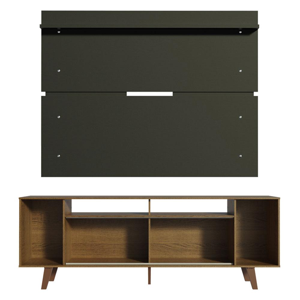 Rack Madesa Cancun com Pés e Painel para TV até 65 Polegadas - Rustic/Preto  7KD8