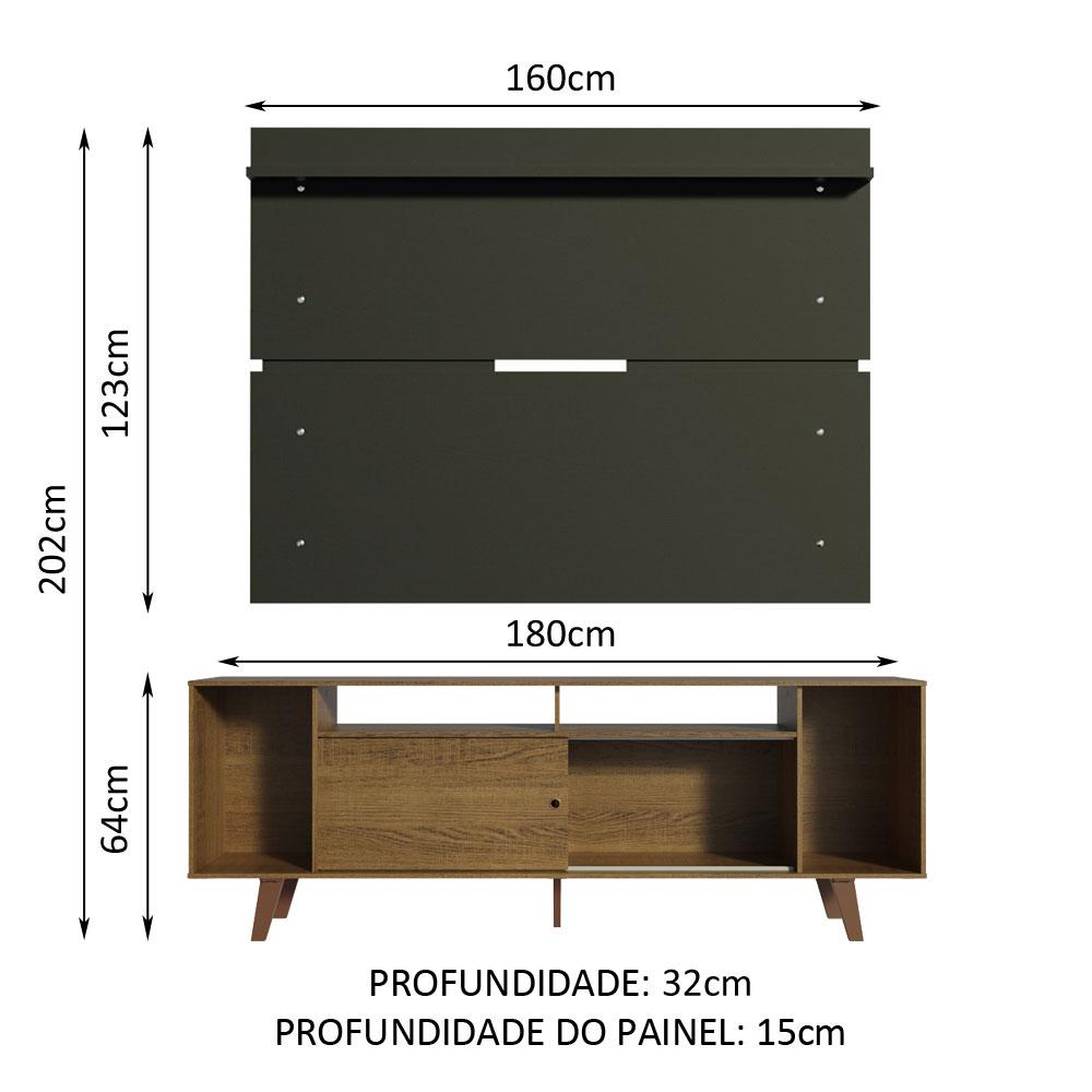 Rack Madesa Cancun com Pés e Painel para TV até 65 Polegadas - Rustic/Preto 5ZD8