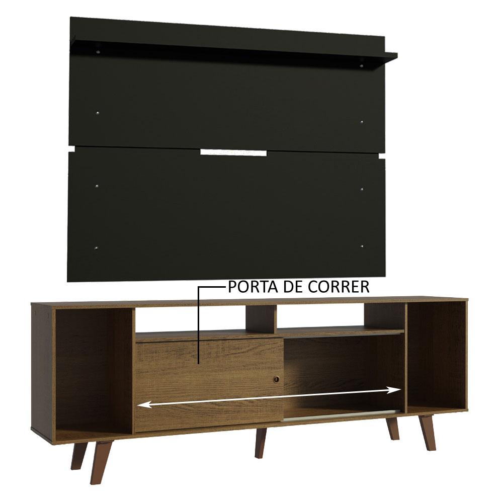 Rack Madesa Cancun com Pés e Painel para TV até 65 Polegadas - Rustic/Preto 5ZD8