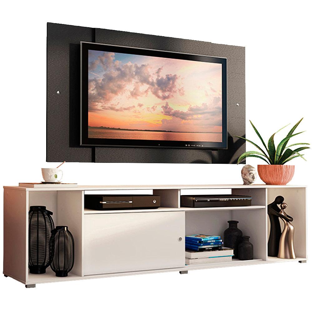 Rack Madesa Cancun e Painel para TV até 58 Polegadas - Branco/Preto 098N