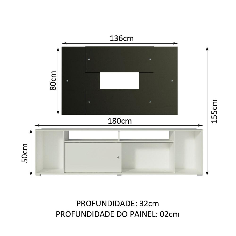 Rack Madesa Cancun e Painel para TV até 58 Polegadas - Branco/Preto 098N