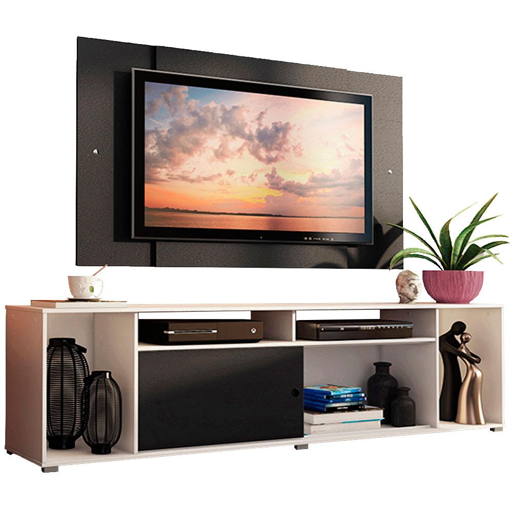 Rack Madesa Cancun e Painel para TV até 58 Polegadas - Branco/Preto 738N