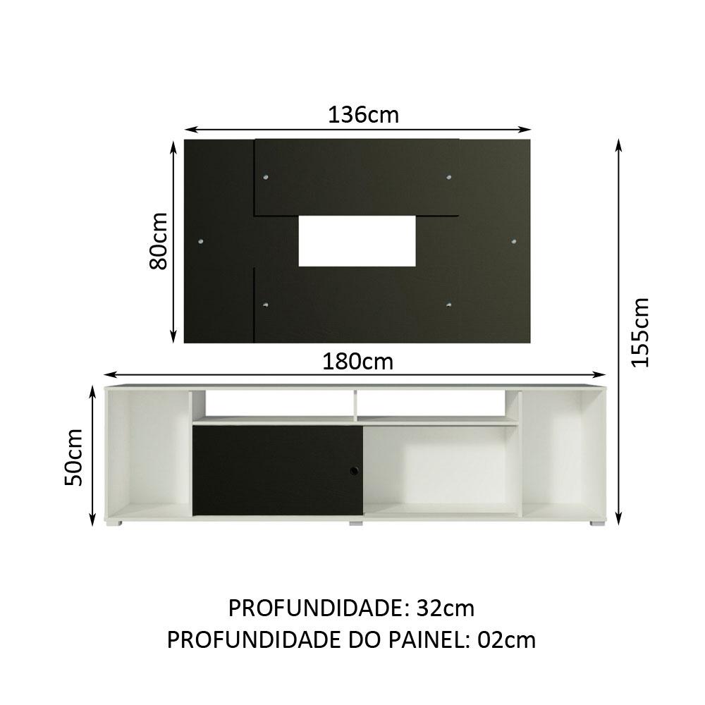 Rack Madesa Cancun e Painel para TV até 58 Polegadas - Branco/Preto 738N