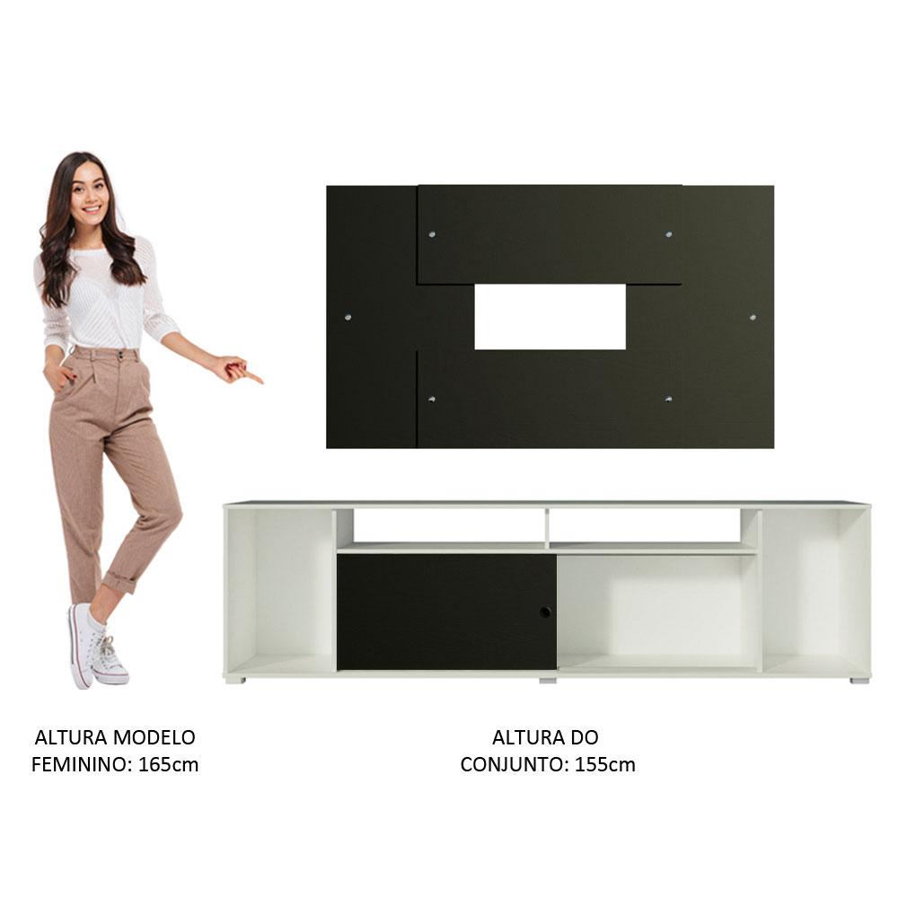 Rack Madesa Cancun e Painel para TV até 58 Polegadas - Branco/Preto 738N