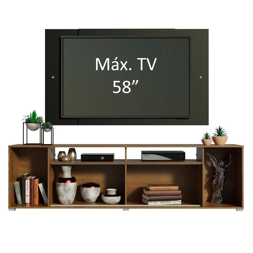 Rack Madesa Cancun e Painel para TV até 58 Polegadas - Rustic/Preto 5Z8N
