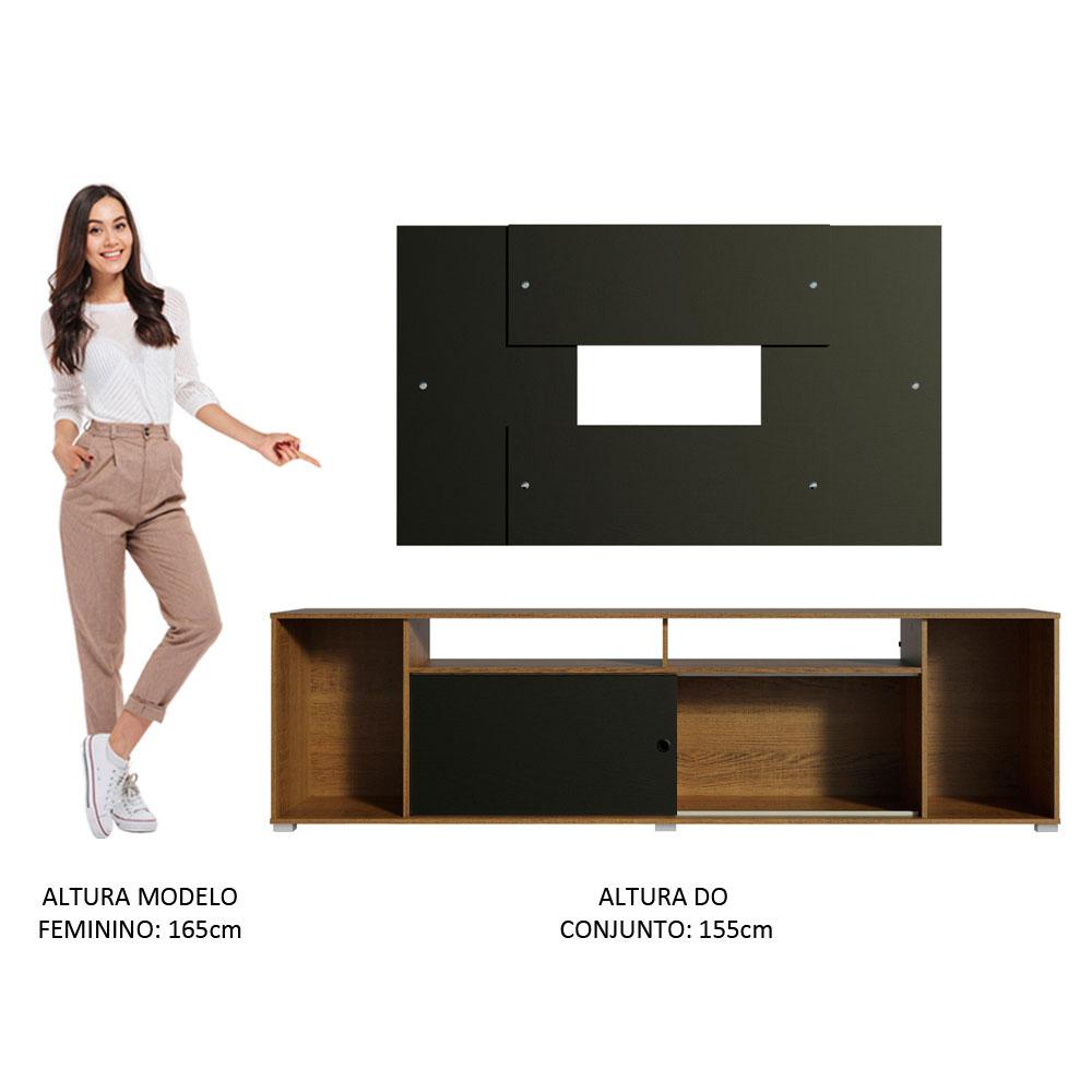 Rack Madesa Cancun e Painel para TV até 58 Polegadas - Rustic/Preto 7K8N