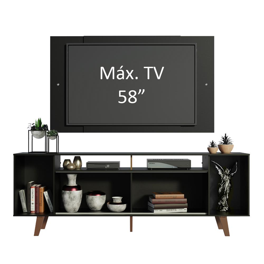 Rack Madesa Cancun e Painel para TV até 58 Polegadas com Pés - Preto 8ND8