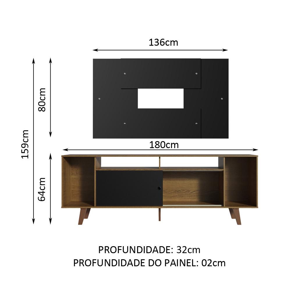Rack Madesa Cancun e Painel para TV até 58 Polegadas com Pés - Preto/Rustic 7KD8
