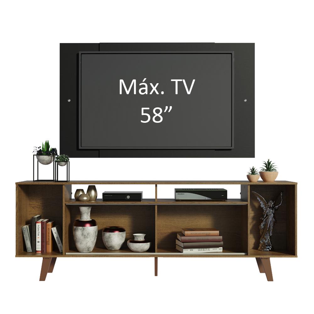 Rack Madesa Cancun e Painel para TV até 58 Polegadas com Pés - Preto/Rustic 7KD8