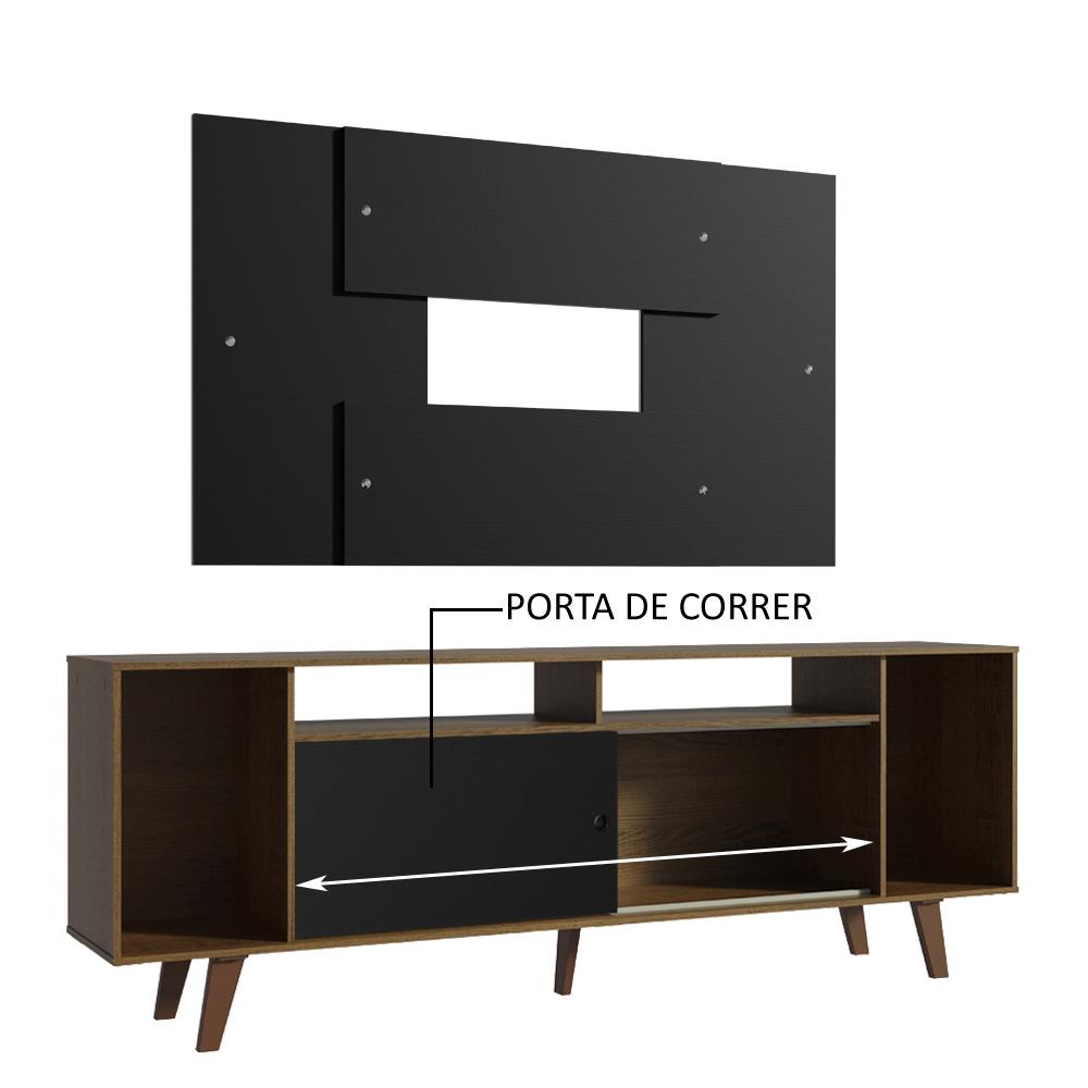 Rack Madesa Cancun e Painel para TV até 58 Polegadas com Pés - Preto/Rustic 7KD8