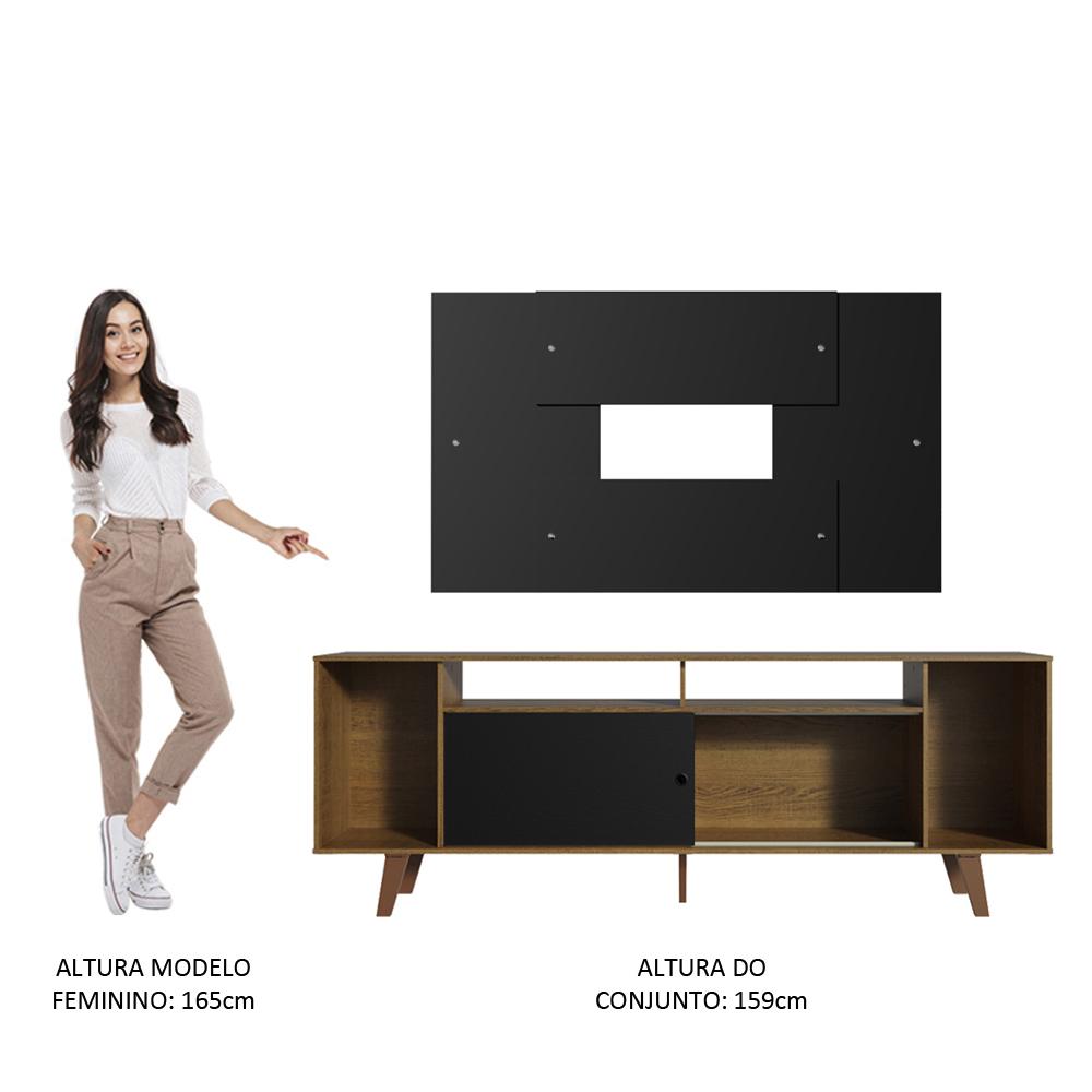 Rack Madesa Cancun e Painel para TV até 58 Polegadas com Pés - Preto/Rustic 7KD8