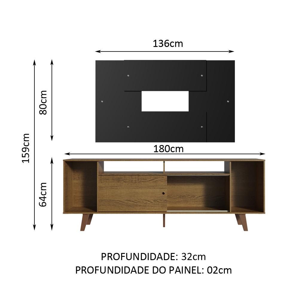 Rack Madesa Cancun e Painel para TV até 58 Polegadas com Pés - Rustic/Preto 5ZD8