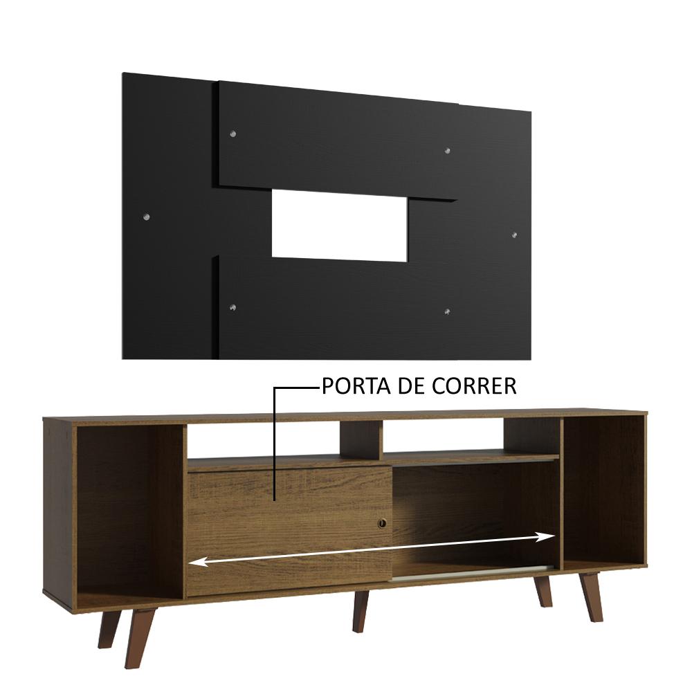 Rack Madesa Cancun e Painel para TV até 58 Polegadas com Pés - Rustic/Preto 5ZD8