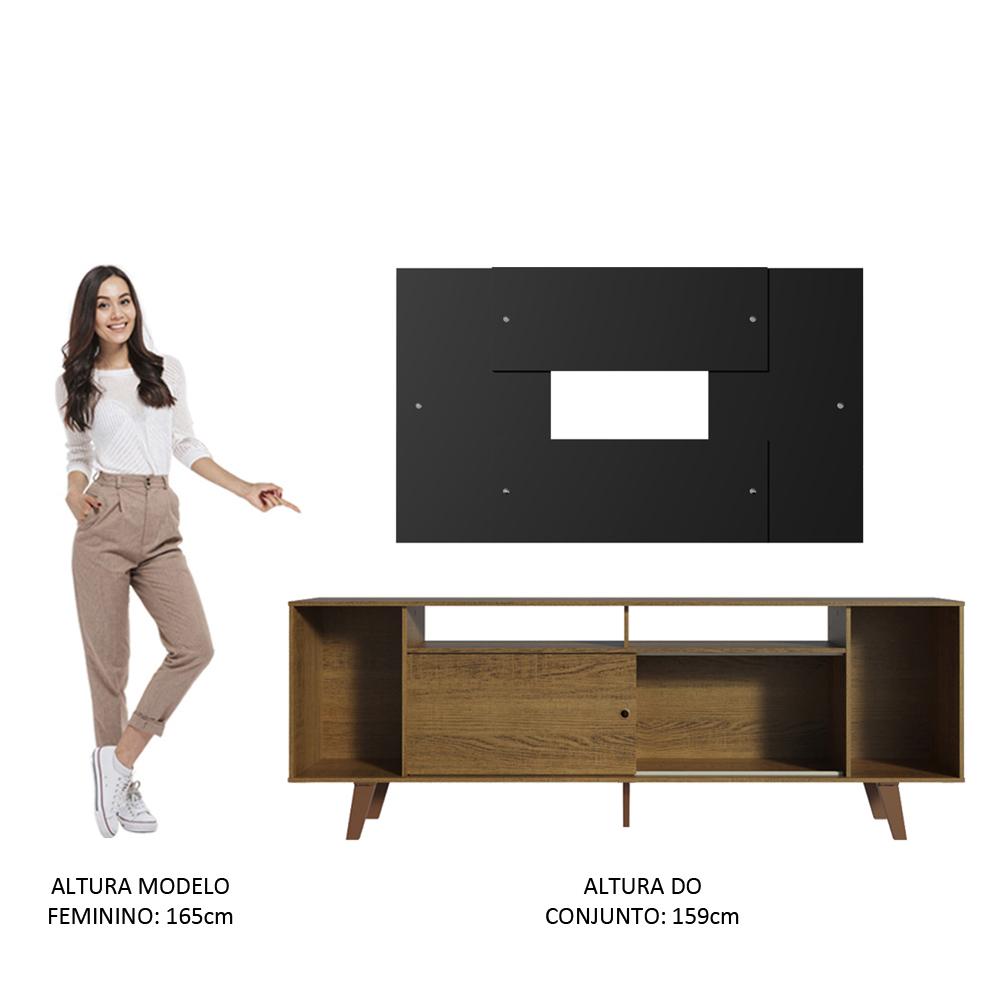 Rack Madesa Cancun e Painel para TV até 58 Polegadas com Pés - Rustic/Preto 5ZD8