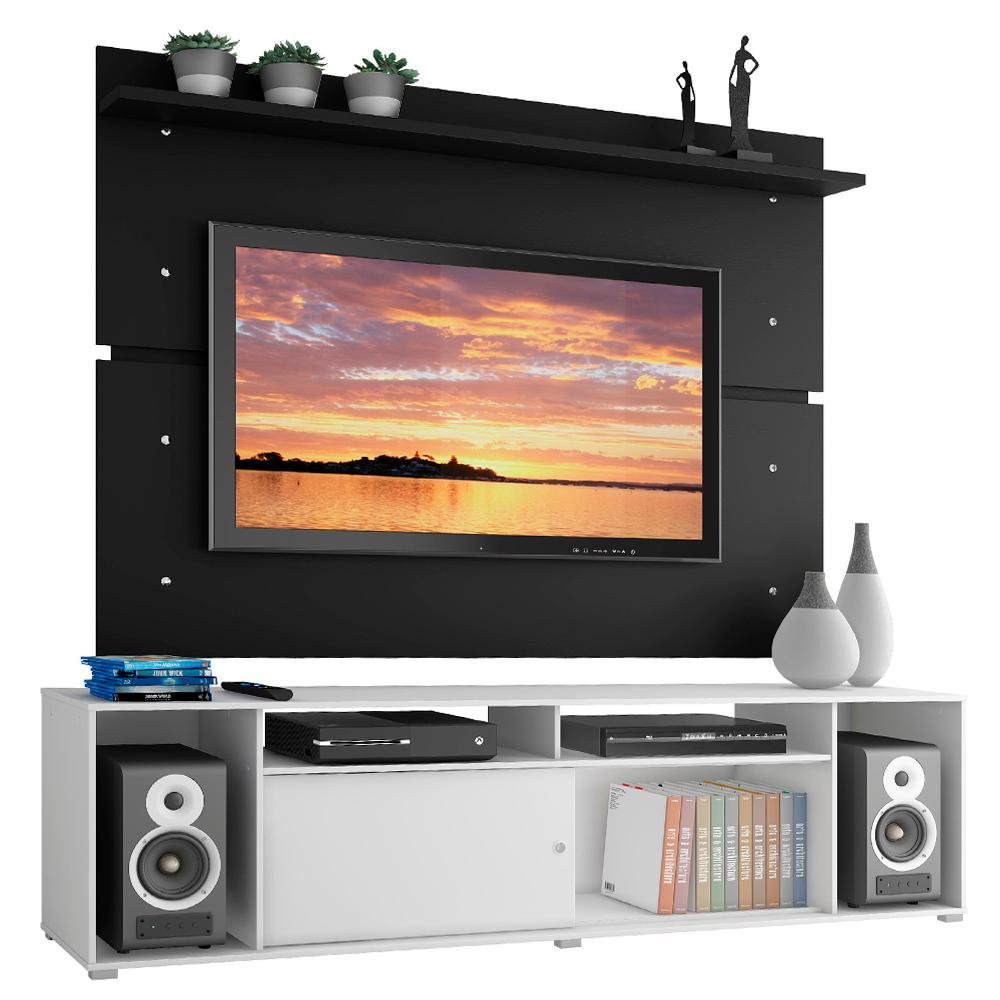 Rack Madesa Cancun e Painel para TV até 65 Polegadas - Branco/Preto