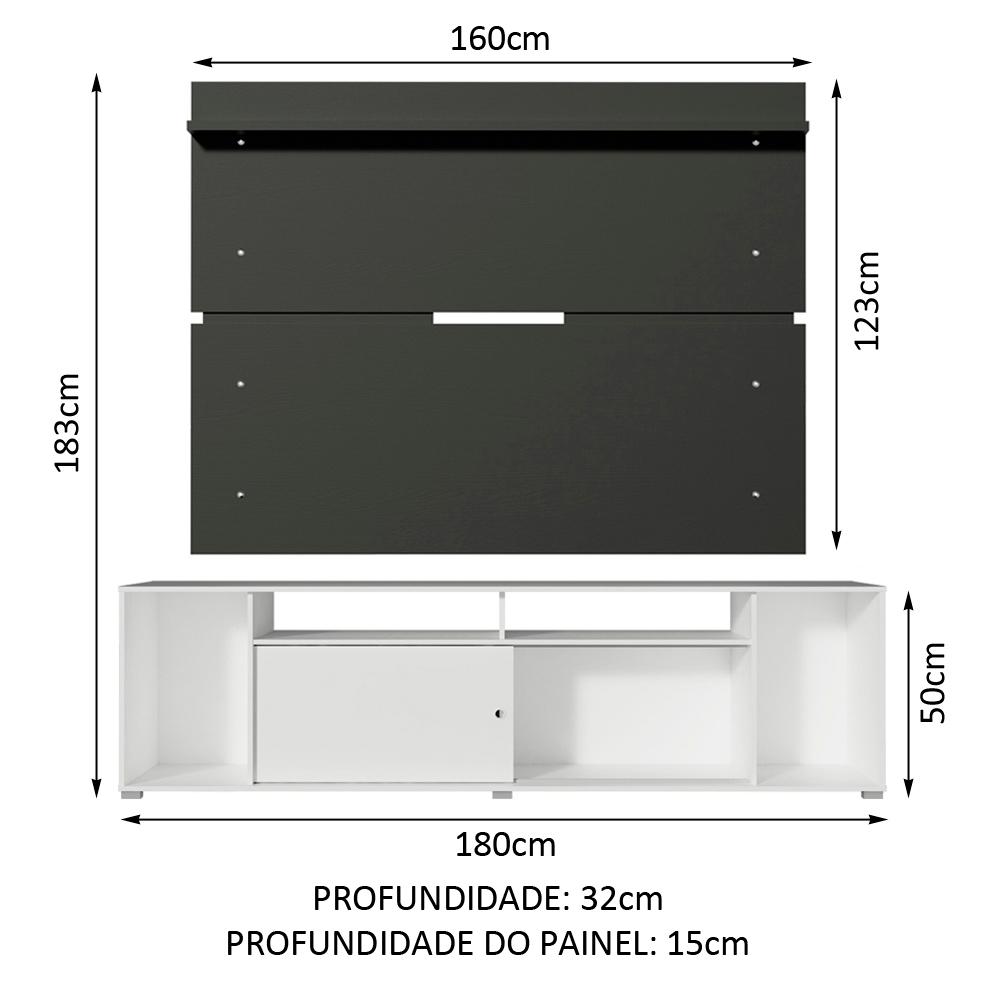 Rack Madesa Cancun e Painel para TV até 65 Polegadas - Branco/Preto
