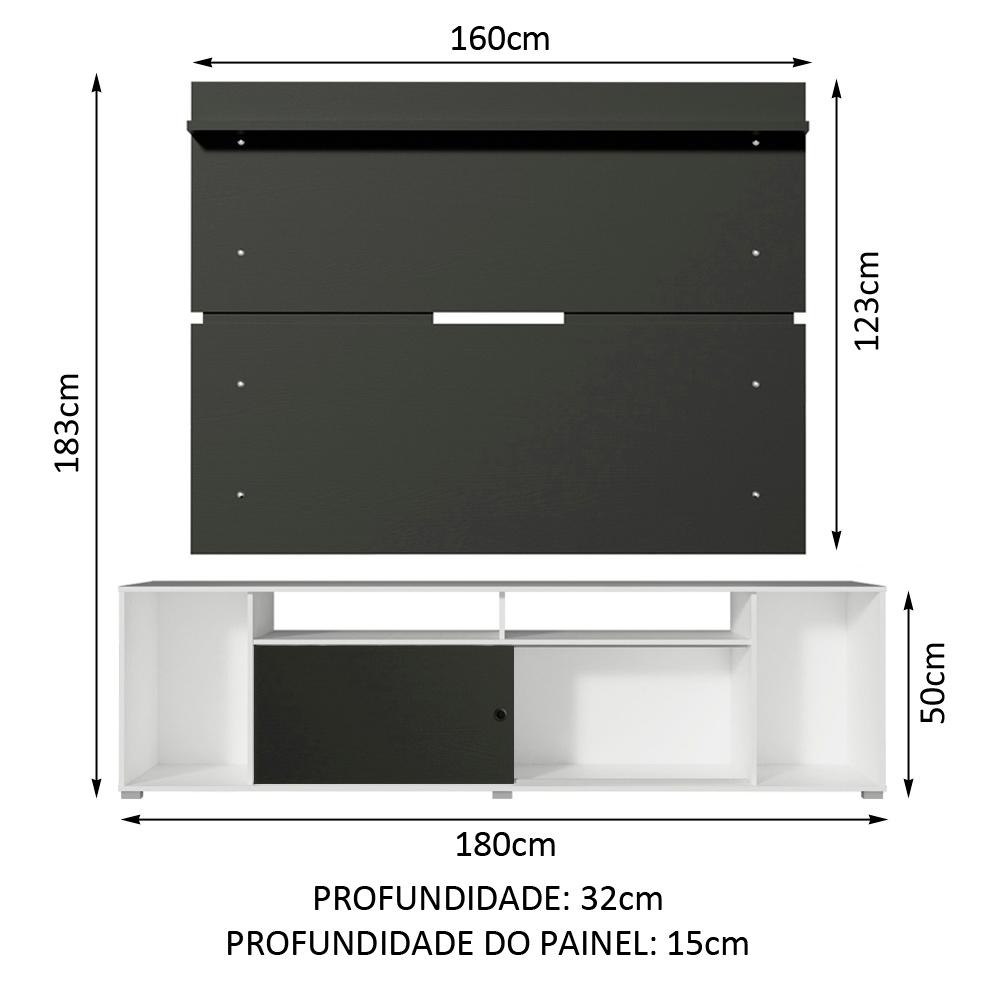 Rack Madesa Cancun e Painel para TV até 65 Polegadas - Branco/Preto/Preto